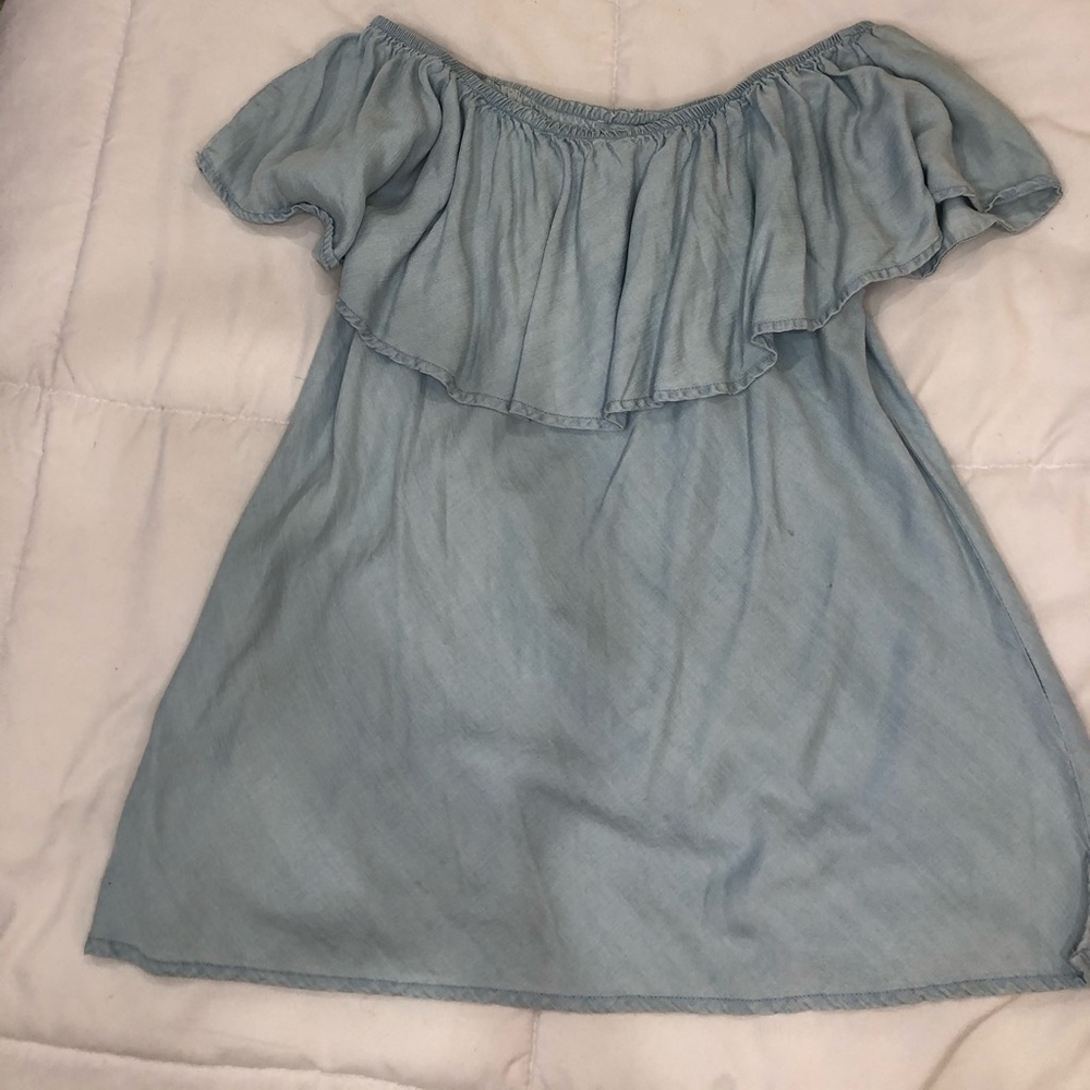 Light Blue Denim Off the Shoulder Top- Size Medium